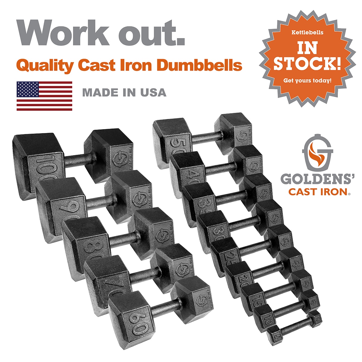 Goldens' Cast Iron Dumbbell Full Set 5lb-90lb
