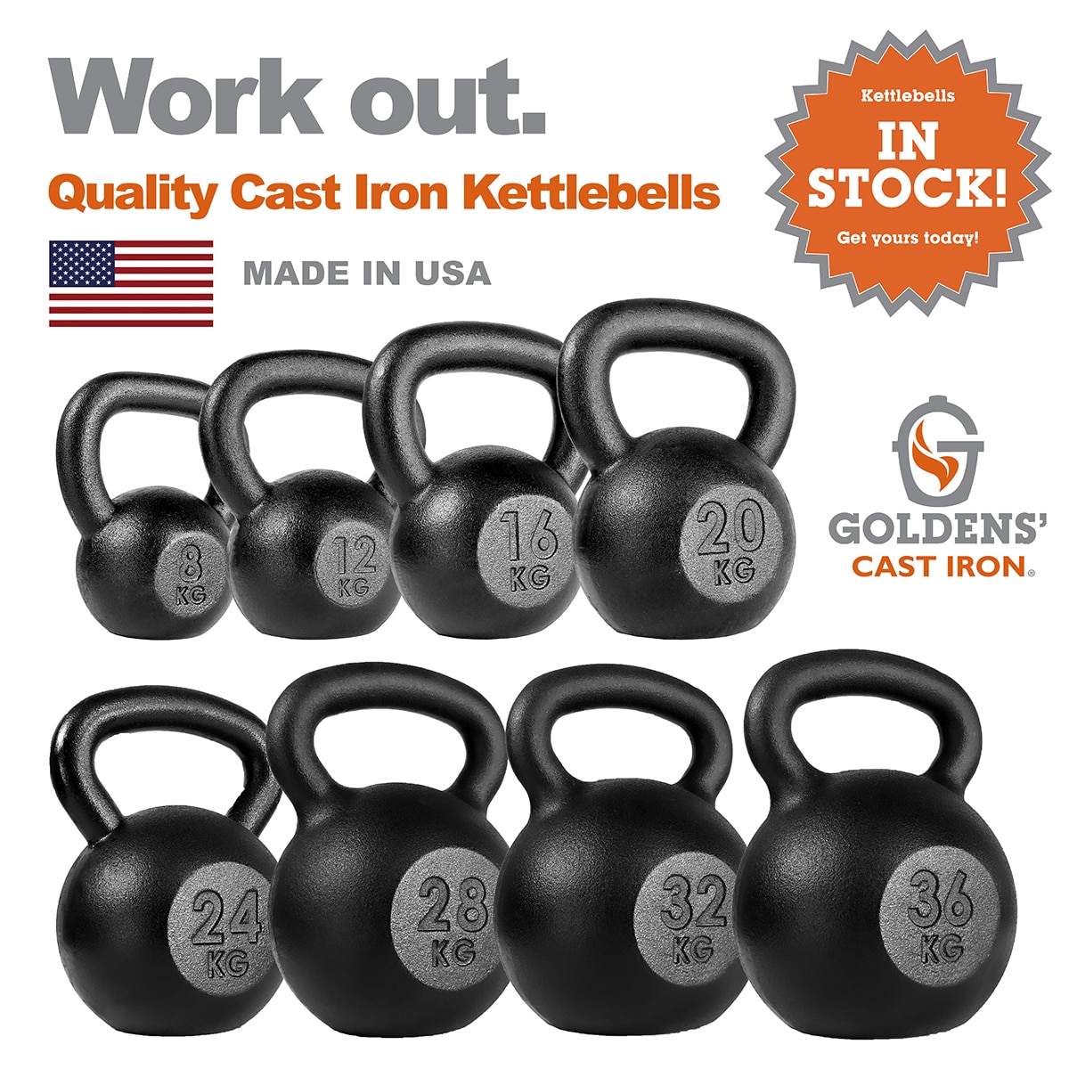 Goldens' Cast Iron Kettlebell Full Set 8kg-36kg