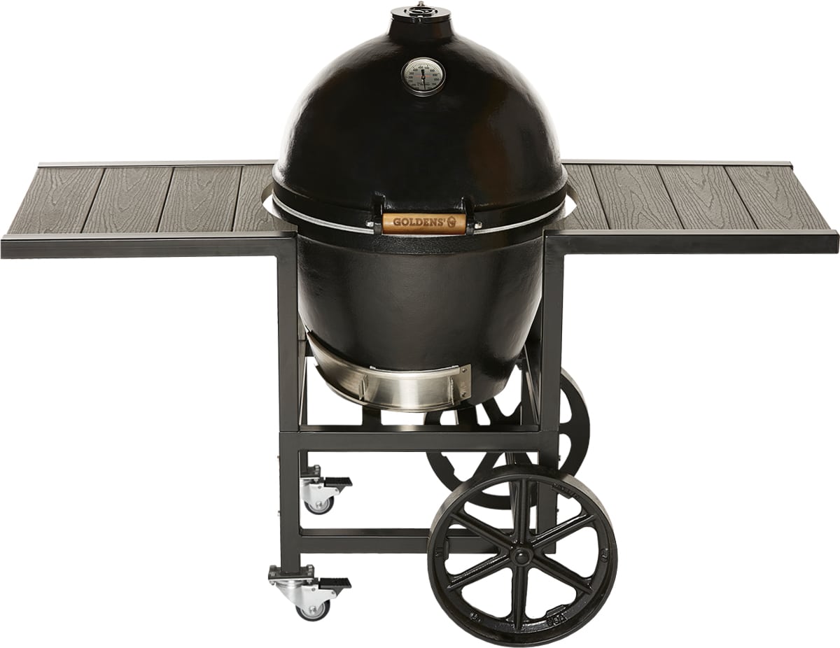 Goldens' Cast Iron Kamado Grill with Trex Tables and Casters